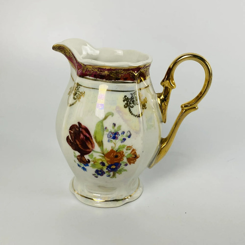 Jogo De Chá Porcelana Mauá Floral Dourado Vintage 3 Peças Bege Florido 2