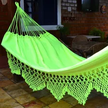 Rede De Dormir Casal Clone Com Varanda Macramé Verde Limão