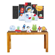 Kit Só Um Bolinho Astronauta Menino 5 Quadros + 7 Mesa Mdf