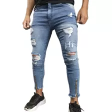 Jeans Chupín Elástizado Con Cierre De Hombre