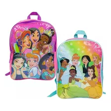 Mochila Escolar Disney Princesas Calidad Premium De 15 Pulgadas Diseño De La Tela Princesas Azul