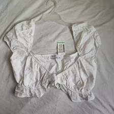 Blusa Bershka Blanca Olanes Talla L Mex 30 Nuevo 