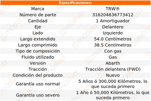 1- Amortiguador Gas Delantero Izquierdo Fiat 500 2019 Trw Foto 2