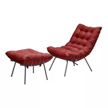 Poltrona Puff Costela Aramada Adão Platinum Decor Vermelho