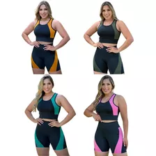 Kit 4 Short Academia Feminino Com Top Conjunto De Exercício