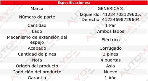 2 Espejos Elect Corrug 3 Pines Generica Mercury Tracer 97-00 Foto 2