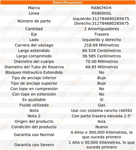 Kit 2 Amortiguadores Tra Gas Rs9000xl Xterra Nissan 00/04 Foto 3