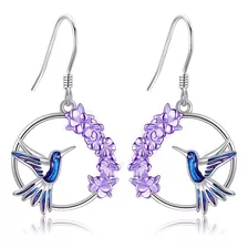 Aros Colibrí Pendientes Lavanda Flor Plata 925 Mujer