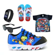 Tênis De Led Infantil Patrulha Camisa Chinelo Relógio Óculos