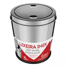 Lixeira Inox Tampa Basculante Escritório Cozinha Banheiro 3l