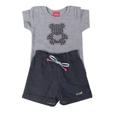 Conjunto Menina Infantil Verão Cinza E Preto Kely Kety