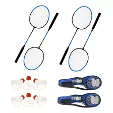 Kit Badminton 10 Peças 4 Raquetes 4 Petecas 2 Bolsas Esporte