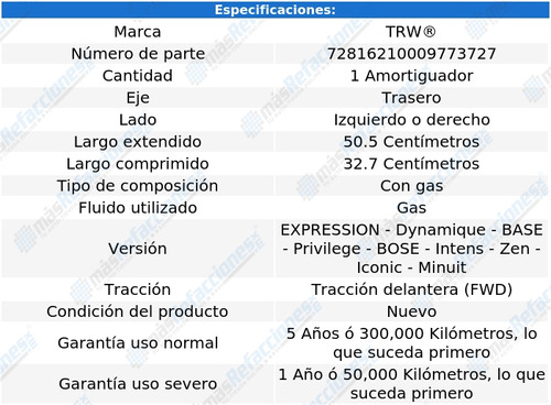 1 Amortiguador Gas Tras Izq/der Renault Koleos 09 Al 21 Trw Foto 2