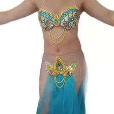 Figurino De Dança Do Ventre Azul E Amarelo
