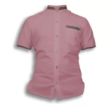 Guayabera Hombre Manga Corta Cuello Mao Liso Con Cinta Manta