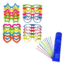 40 Oculos Festa Neon Brilha Luz Negra + 100 Pulseiras Neon