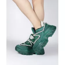 Tenis Chunky Verde Esmeralda Dama Juvenil Mujer Tendencia 