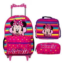 Kit Escolar Infantil Mochila De Rodinhas Minnie Reforçada