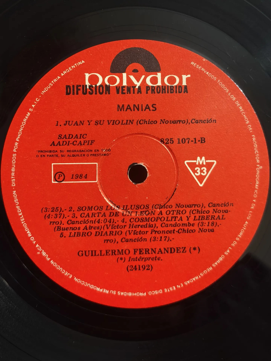 Guillermo Fernández - Manias - vinilo 1984