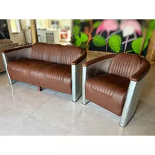 Juego De Sillones Estilo Aviador .símil Cuero