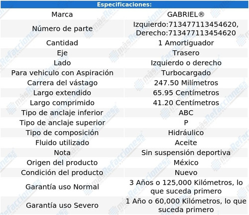 Amortiguador Hidrulico Trasero A3 L4 1.6l Turbo 96-03 Foto 2