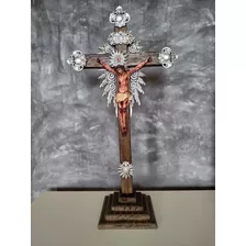 Crucifixo Barroco Ornamentado Realista 70cm Em Resina 