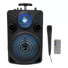 Parlante Portátil Bluetooth Luces Led Micrófono Fm Usb 8w Color Negro