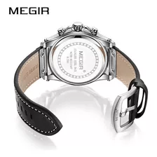 Reloj Megir Original Para Hombre Imperdible!!! Color De La Correa Marrón Color Del Bisel Plata/azul Color Del Fondo Negro