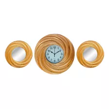 Reloj De Pared + 2 Espejos Dorado Espiral Times Tower