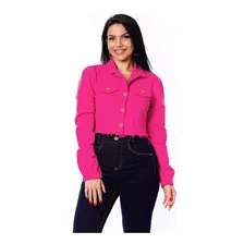 Jaqueta Jeans Feminina De Brim Rosa Color Desfiada S4082