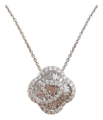 Colar C Pingente Pizza Flor De Ouro 18k E Diamantes 0,50ct Branco