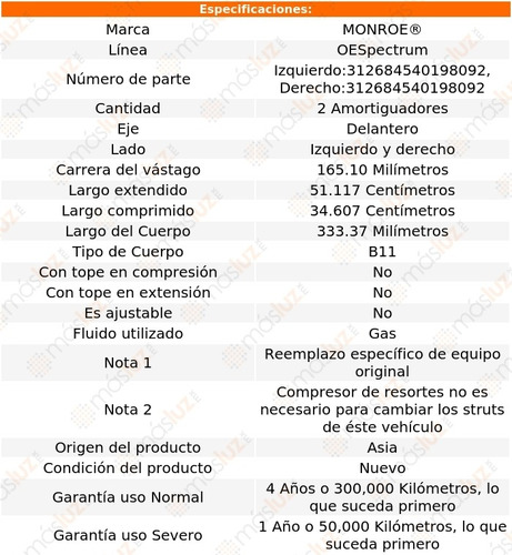 Kit 2 Amortiguadores Del Gas Oespectrum Cougar Mercury 87/88 Foto 3