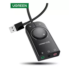 Placa De Som Usb Ugreen Externa Adaptad Áudio P2 Fone E Mic Cor Preto