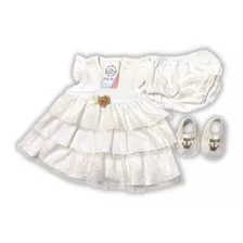 Conjunto 3 Piezas Para Bebe Vestido, Bombacha Y Zapatos