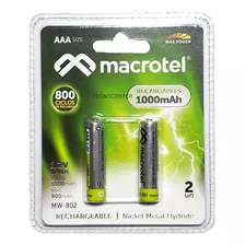 Pack 2 Pilas Recargables Aaa Macrotel 1000mha / Tecnocenter