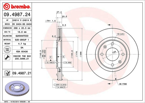 Disco De Freno/ Peugeot 206 Sw 2007-2008 Delantero Ventilado Foto 2