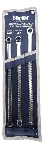 Juego 3 Llaves Combinadas Estriadas Largas Correa Poly-v Bremen 8053 Color Plateado