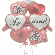 Set 5 Lindos Globos Con Forma De Corazón Con Frase Te Amo