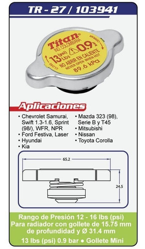 Foto de Tapa Radiador Titan Tr27 13 Libras 0.9 Bar