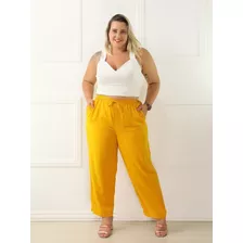 Calça Viscose Feminina Com Elástico Cintura Moda Plus Size