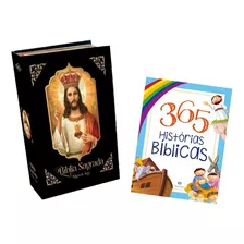 Bíblia Ilustrada Católica + Livro Com 365 Histórias Bíblicas Para As Crianças. Kit Bíblico Edição Luxo