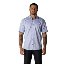 Camisa Social Cotton Blue Masculina Manga Curta P/ Uniforme