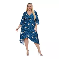 Roupa Feminina Plus Size Vestido Transpassado Estampado 