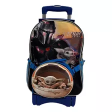 Yoda O Mandalorian Mochila Star Wars Llantas De Ge Lonchera Color Azul