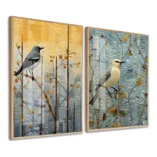 Quadros Decorativos Moderno Pássaros Com Moldura 50x70 Vidro