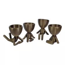 Kit 4 Vasos Decorativo Robert Plantas Suculentas 10cm Cor Ouro Velho