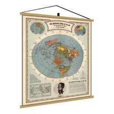 Mapa Mundi Terra Plana Poster Moldura Banner Retro