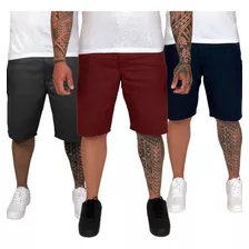 Kit 3 Bermudas Jeans Masculina Plus Size Colorida Sarja Brim