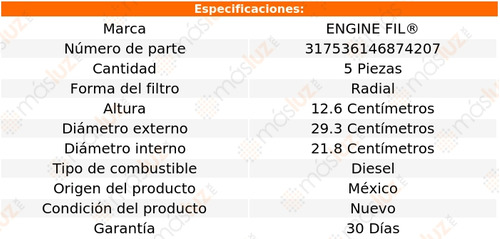 Jgo 5 Filtros Aire Ford E-350 V8 7.3l 88/91 Engine Fil Foto 2