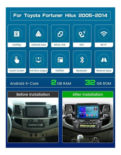 Estereo Toyota Fortuner Hilux 2005-2014 Android Carplay Gps Foto 2